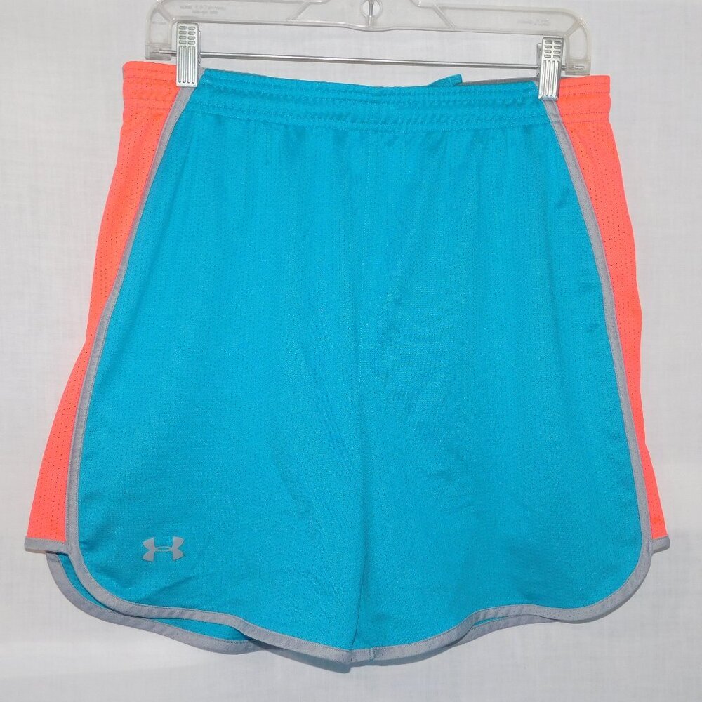 Under Armour Loose Heatgear Womens M Blue Neon Pink Activewear athletic Shorts
